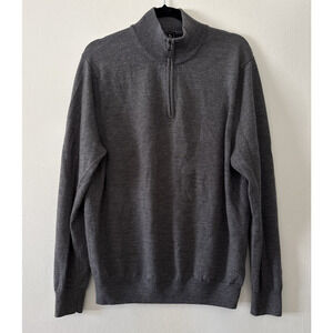 Jos A Bank Traveler Charcoal Gray Cashmere Quarter Zip Sweater Mens Sz L/XL HOLE